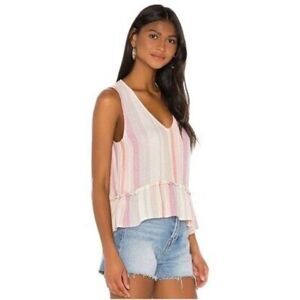Rails Womens Mira Top Sz XS Juliette Stripe Linen Blend Tank Ruffle Hem Boho